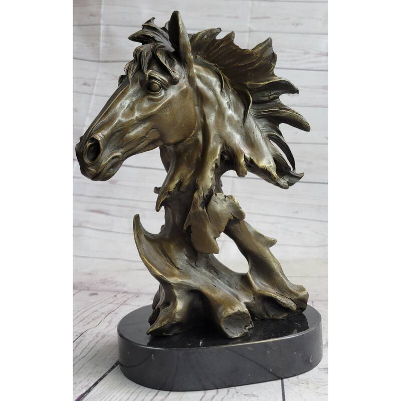 Abstract Imitative Horse Bust Bronze Statue Sculpture Modern Art Original Equestrian Decor 12 Inches X 9 Inches