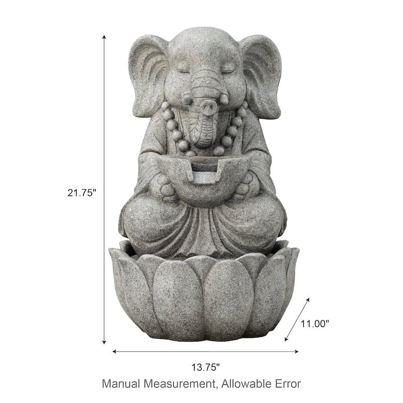 Glitzhome 21.75"H 2-Tiered Lighted Zen Style Frog Elephant Polyresin Outdoor Fountains