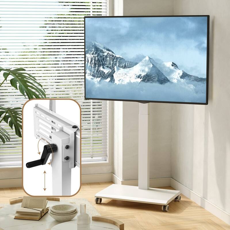 FITUEYES Rolling TV Stand with Stepless Lift for 32-75 Inch TVs, Swivel and Tilt, Hold up to 88 lbs - White