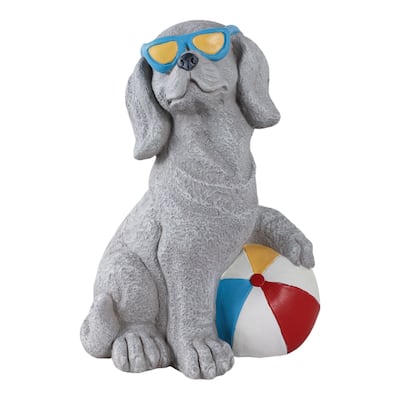 Polyresin Garden Statuary Playful Dog Sunglasses Beach Ball - 18" Gray