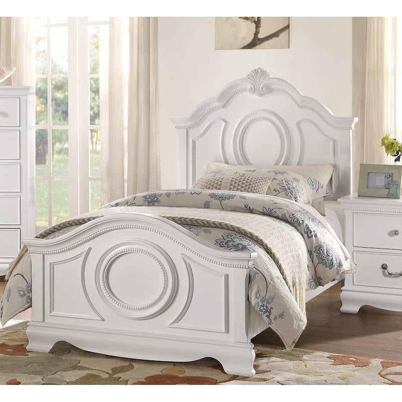 Twin Size Wood Panel Bed with Traditional Design and Bead Molding Detailing