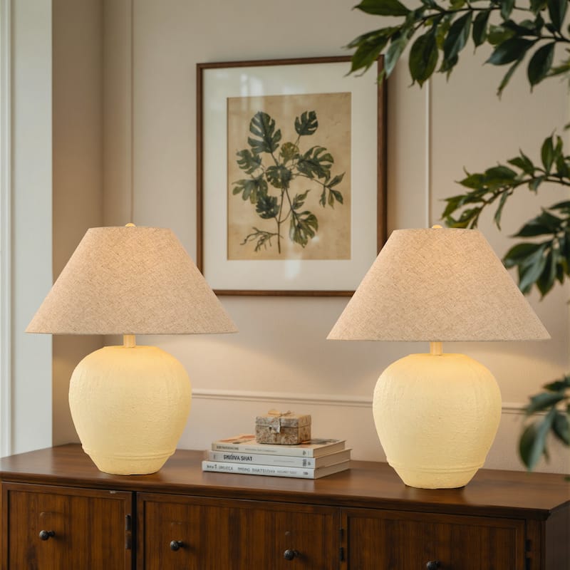 21.6" Modern Ceramic Table Lamp With Linen Shade for Living Room Bedroom