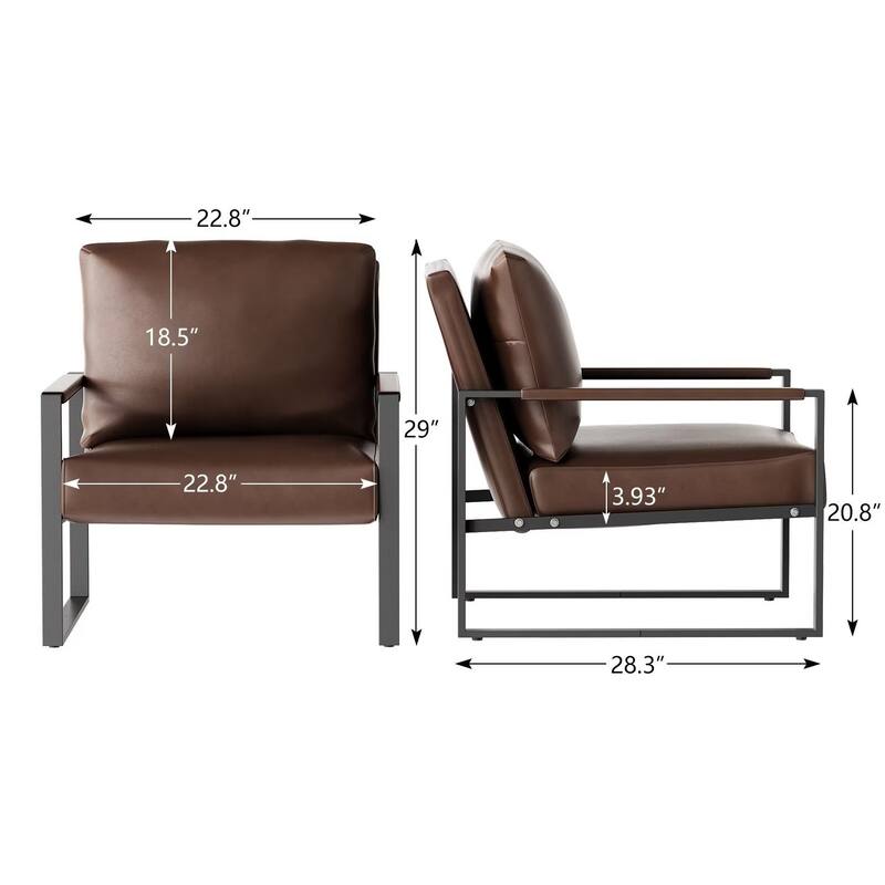 Eureka Modern Vintage Upholstered PU Leather Armchairs, Mid Century Accent Chairs with Steel Frame, Leisure Chairs (Set of 2)