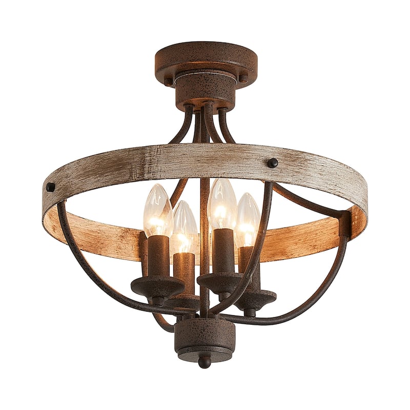 4-Light Industrial Farmhouse Semi-Flush Mount Ceiling Light