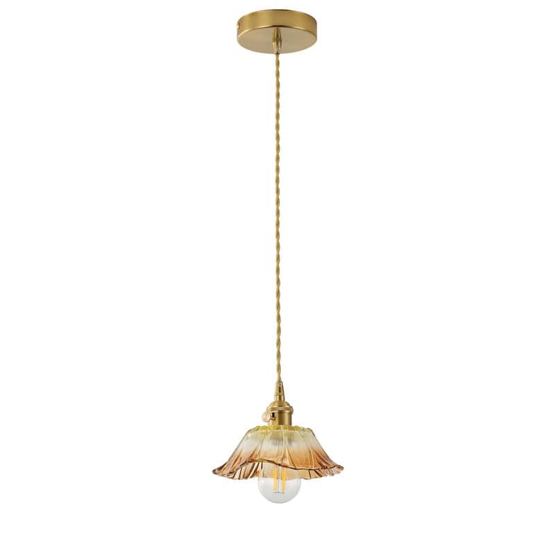 Modern 1 Light Gradient Amber Glass Pendant Light Electroplated Brass Ceiling Fixture