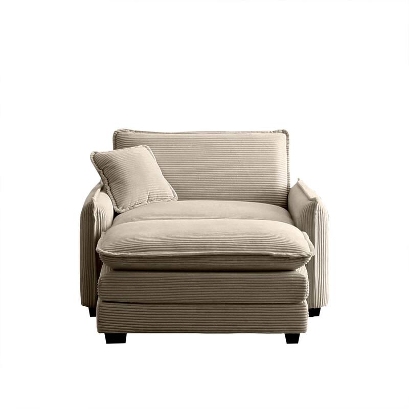 Ergonomic Corduroy Single Sofa Chair with Ottoman and Pillow