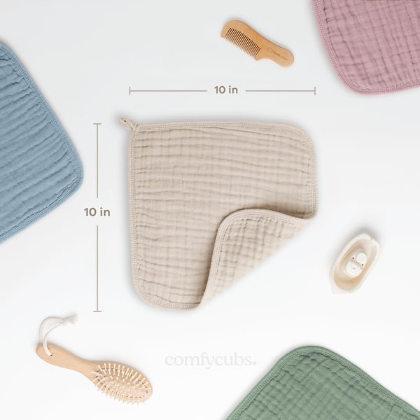 dimension image slide 4 of 18, Muslin Baby Washcloths, Soft 10"x10" Cotton by Comfy Cubs