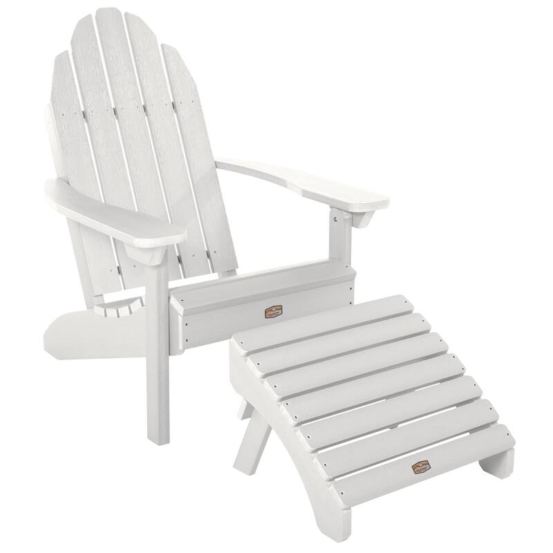 HIGHWOOOD Essential Adirondack Chair with Folding Ottoman - White