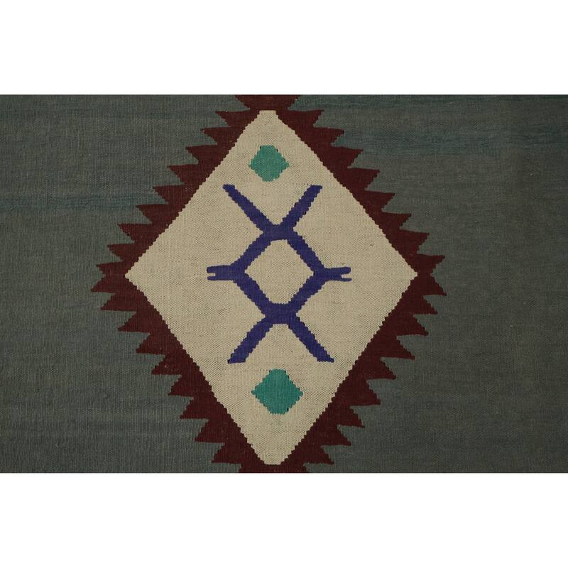 Hand Woven Oriental 100% Wool Carpet Southwestern Tribal Greys & Charcoal Kilim Area Rug - 14' 8'' X 9' 9''