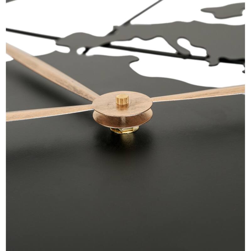 Roomfitters 36" Large Black Metal Wall Clock, Modern Silent World Map Design with Elegant Gold Pointers