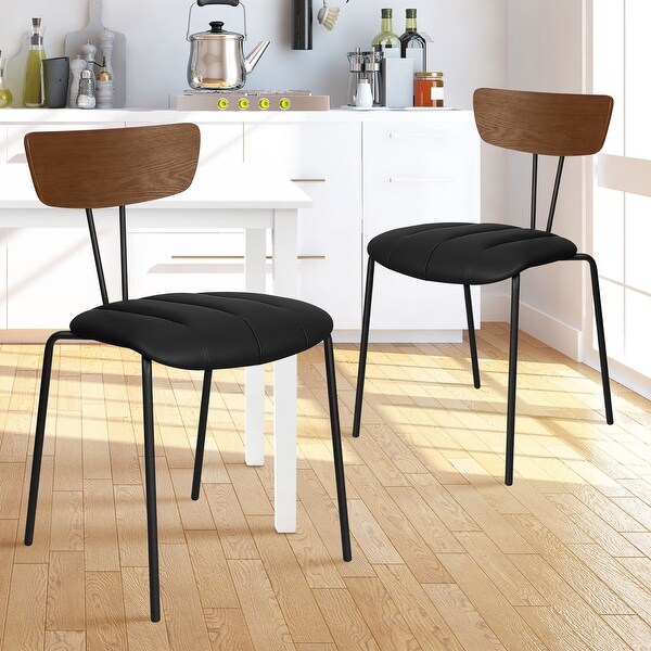Upholstered Dining Chairs with Wood Back & Metal Legs, Set