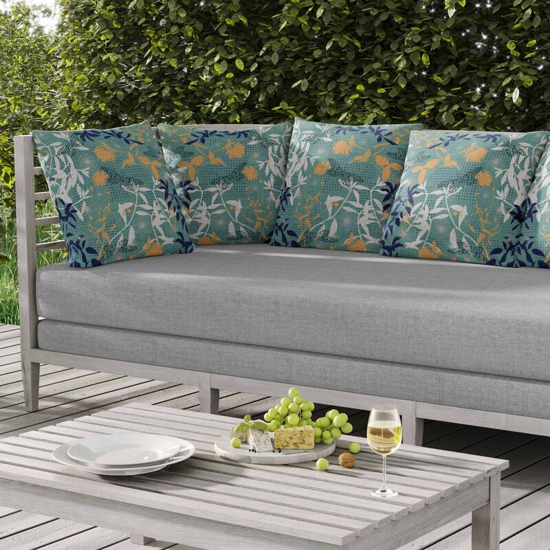 Butterfly Floral Orbit Indoor/Outdoor Reversible Throw Pillow Blue and Cyan