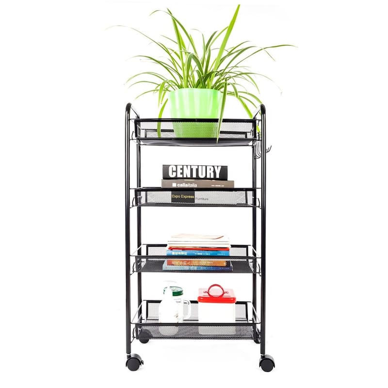 4-Tier Steel Storage Shelving Cart with Wheels - Black