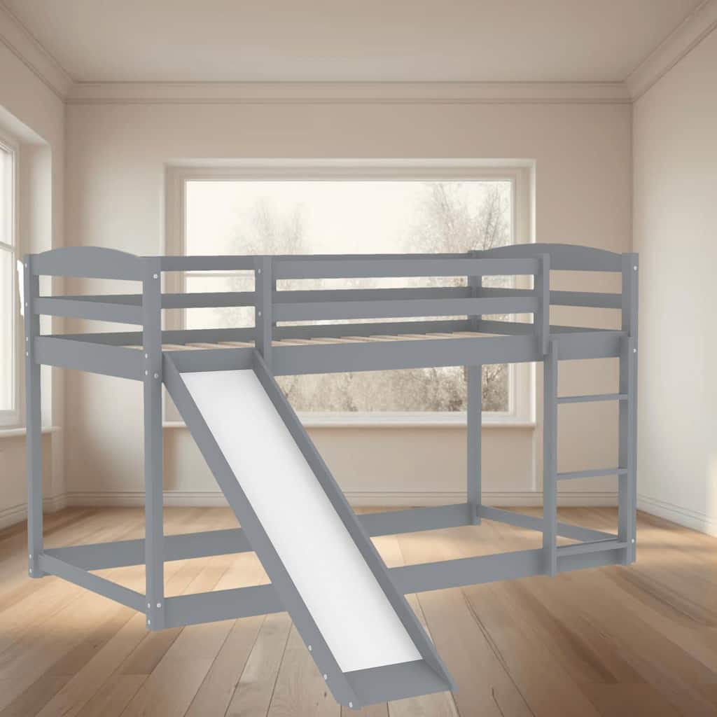 Twin Over Twin Size Bunk Loft Platform Bed Frame with Convertible Slide and Ladder, Fun and Functional Bedroom Furniture