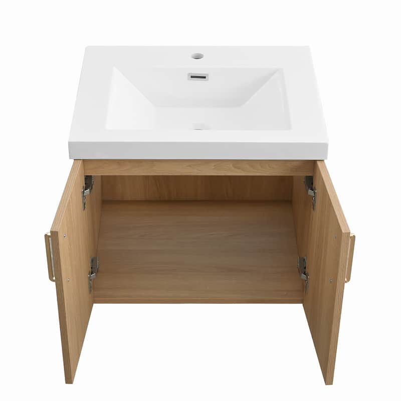 Prismella 24" 30" Wall-Mount Bathroom Vanity in Oak with Top