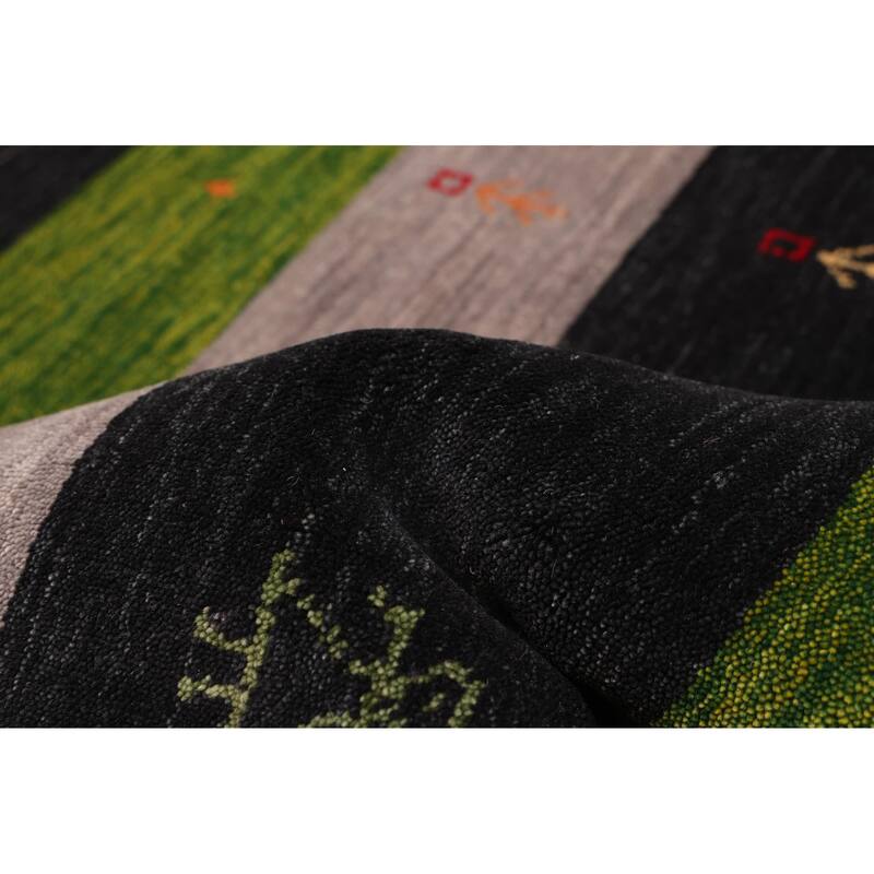 ECARPETGALLERY Hand Loomed Kashkuli Gabbeh Dark Navy, Green Wool Rug - 7'0 x 9'9