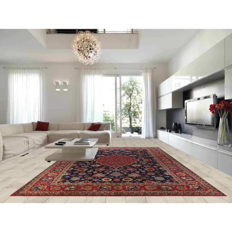 Navy Blue Vegetable Dye Tabriz Persian Large Rug Handmade Wool Carpet - 10'9" x 17'1"