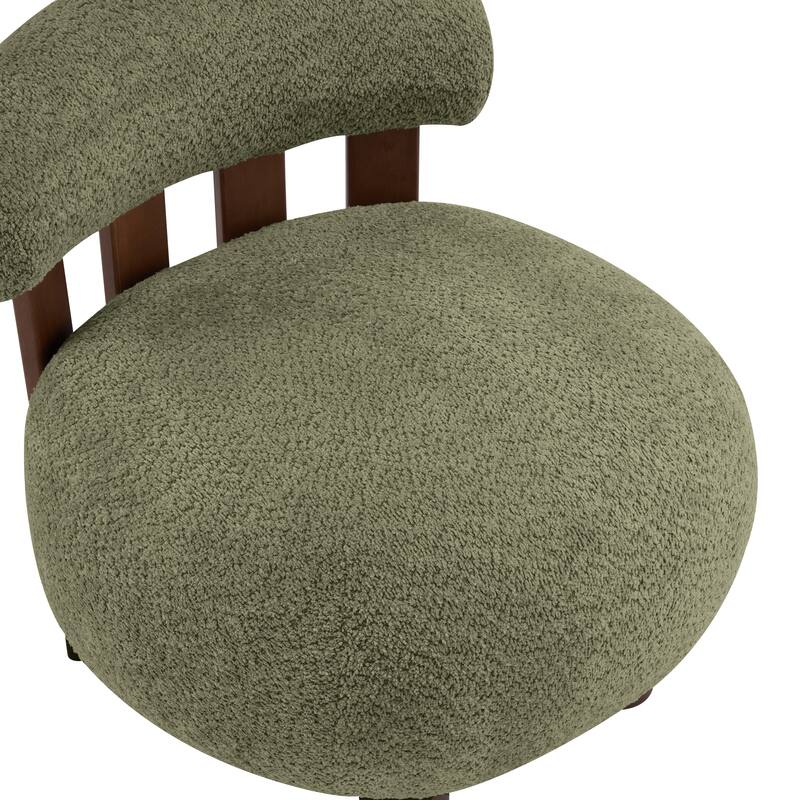 Roomfitters Modern Boucle Fabric Accent Chair with Round Seat and Wood Base