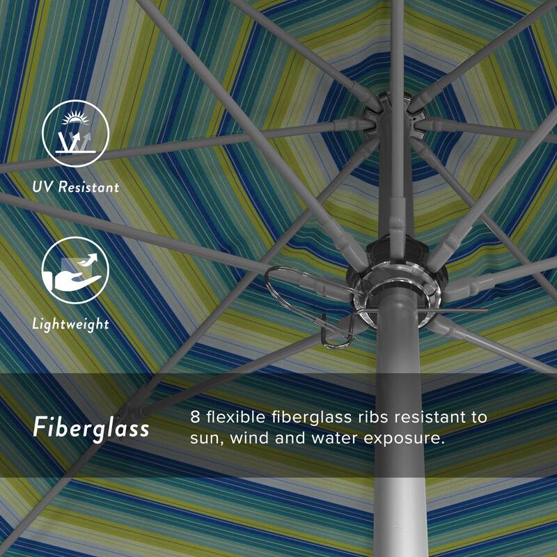 California Umbrella 9' Rd. Aluminum Frame, Fiberglass Rib Patio Umbrella, Push Open,Anodized Silver Finish, Sunbrella Fabric