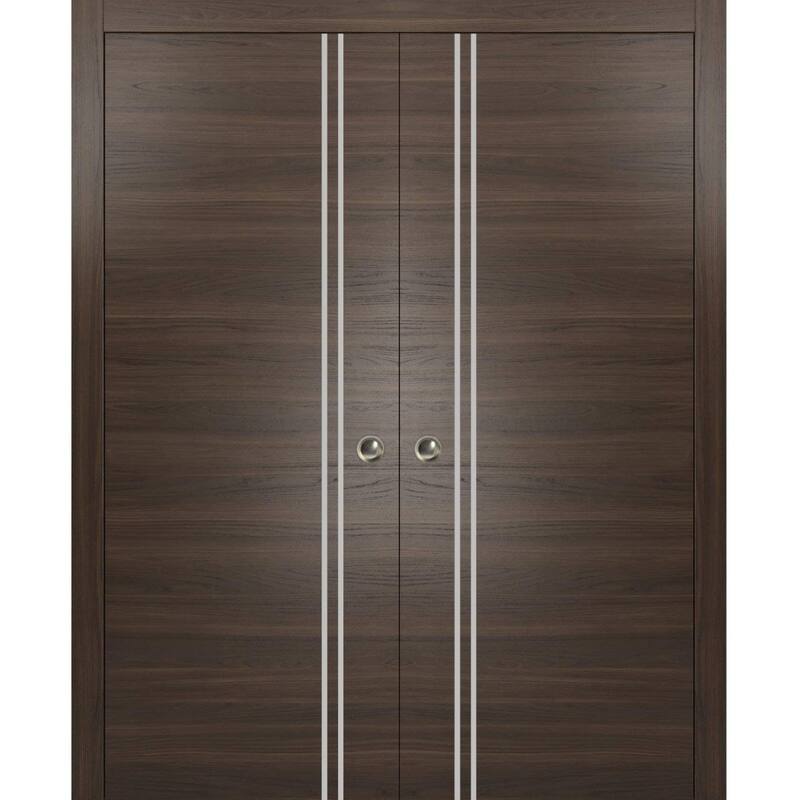 French Double Pocket Doors 36x80 Planum 0310 Chocolate Ash Kit Trims Rail - Grey - 60" x 80" ( 2* 30x80)