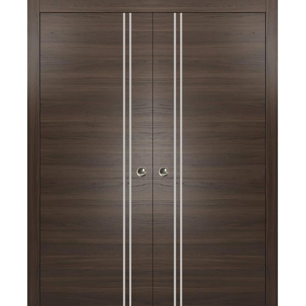 French Double Pocket Doors 36x80 Planum 0310 Chocolate Ash Kit Trims Rail