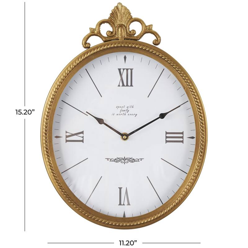 Metal Antique Inspired Decorative Wall Clock with Scrolled Finial - Gold - Roche River Decor