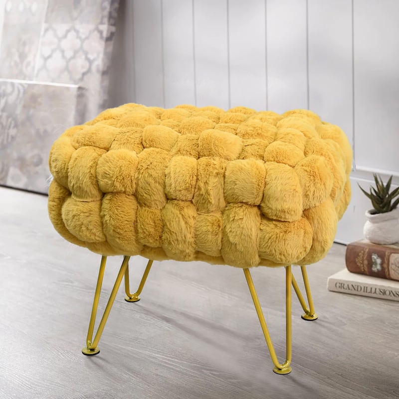 Soft Fauxfur Pouf Stool Ottoman Fuzzy Entryway Bench Seat 27"x20"x19"