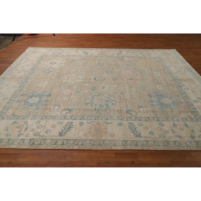 Vegetable Dye Oushak Turkish Rug Hand-Knotted Transitional Wool Carpet - 7'11"x 9'7"