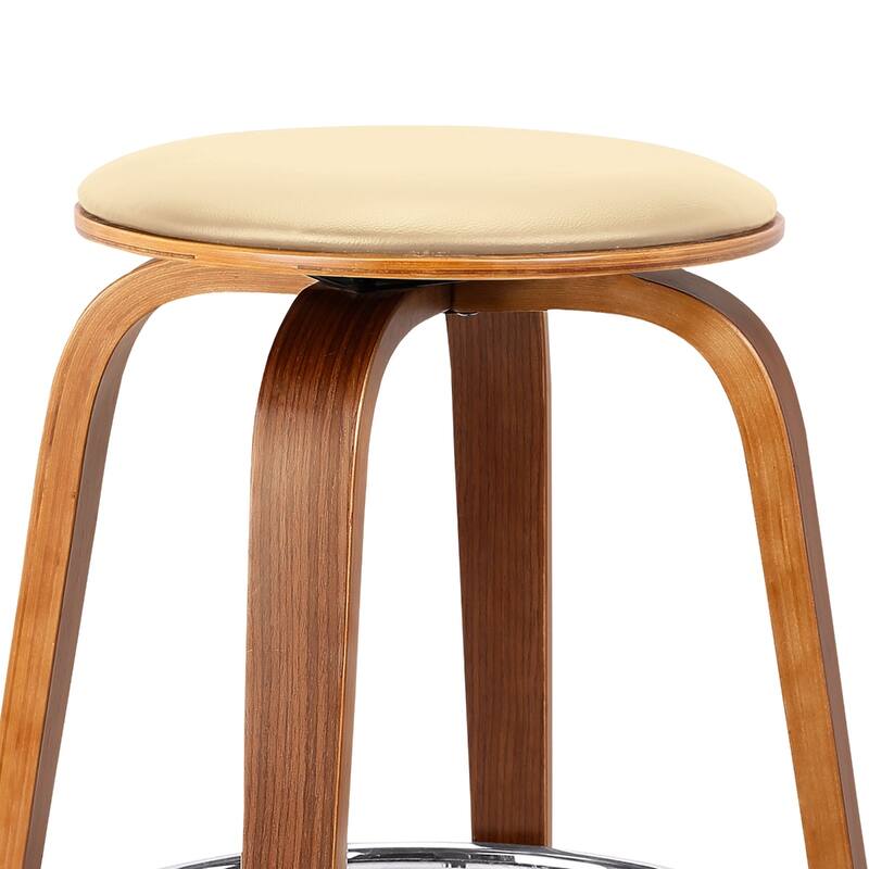 Fabric Backless Counter Height Swivel Bar Stool with Walnut Iron Frame