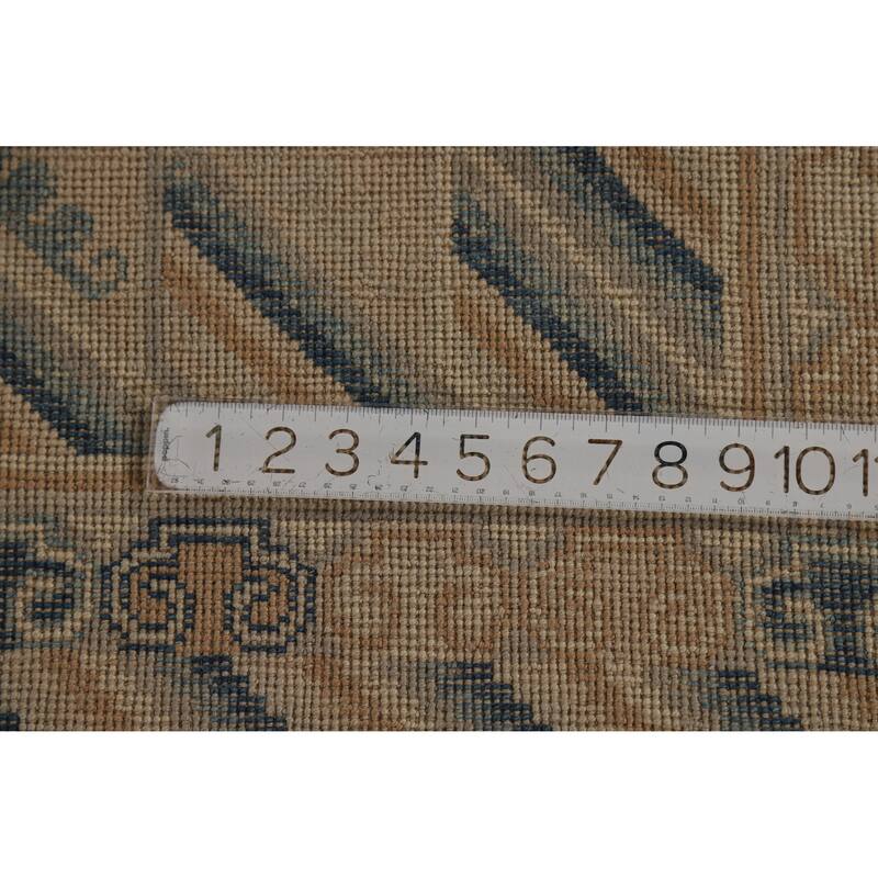 Hand Knotted Oriental 100% Wool Carpet Transitional Geometric Navy Blue & Blues Oushak Area Rug - 12' 0'' X 9' 2''