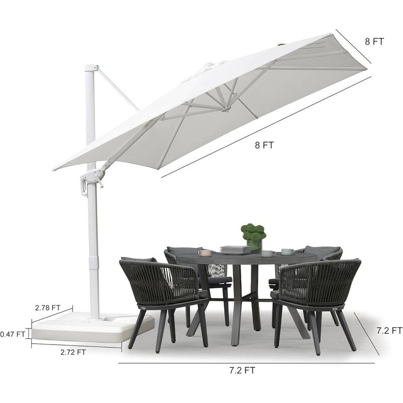 PURPLE LEAF White Square Cantilever Patio Umbrella With Base