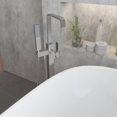Freestanding Bathtub Faucet Tub Filler Floor Mount Bathroom Faucets Single Handle with Hand Shower