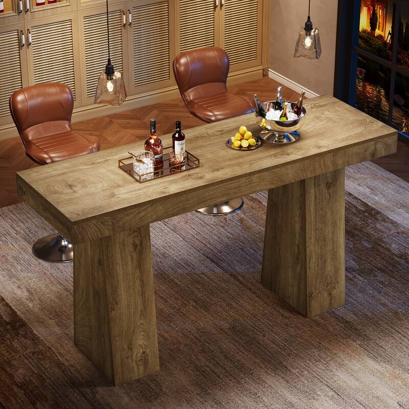 63-Inch Bar Table, Wood Counter Height Pub Table, Rectangular Home Bar for Kitchen, Dining/Living Room