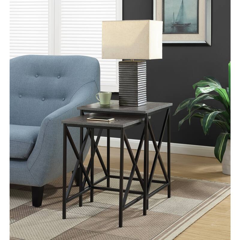 Durable Nesting End Tables with Rustic Woodgrain Top, Powder Coated Metal Frame and Functional Space Saving Style - 18.25