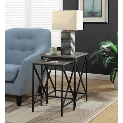 Durable Nesting End Tables with Rustic Woodgrain Top, Powder Coated Metal Frame and Functional Space Saving Style - 18.25