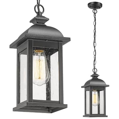 19 Inch Outdoor Pendant Light, Seeded Glass - 19.1 Inch