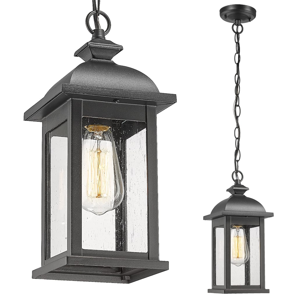 19 Inch Outdoor Pendant Light, Seeded Glass - 19.1 Inch