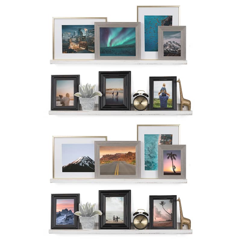 Rustic State Set of 4 Wall Mounted Shelves Picture Ledge 36 Inch - Burnt White