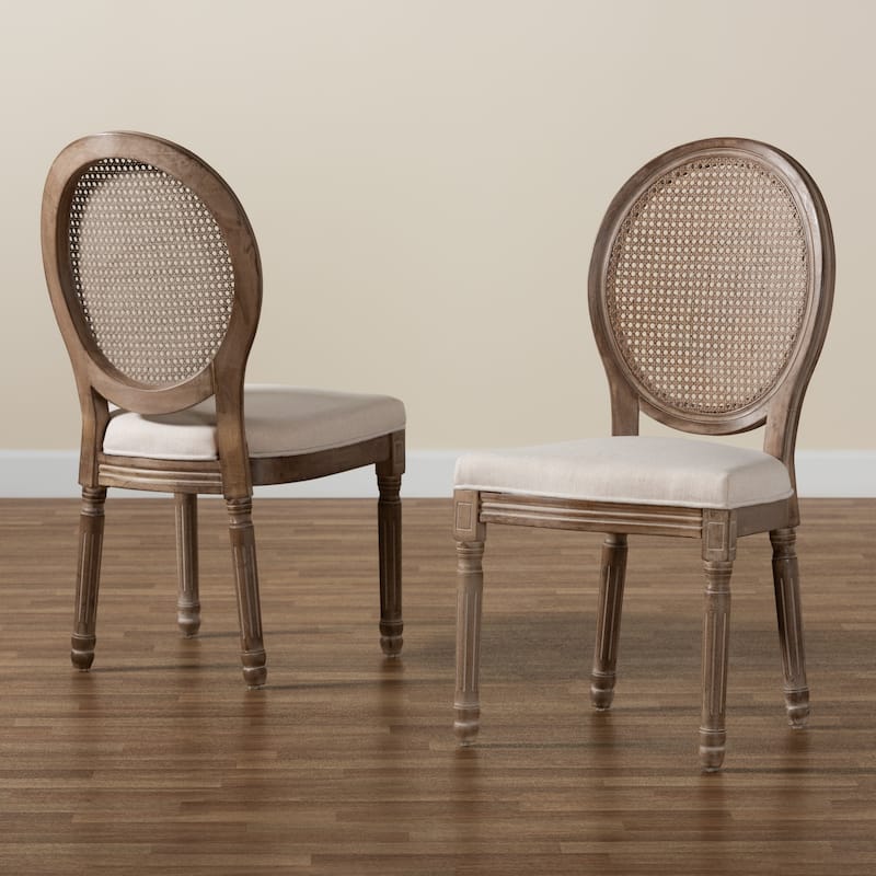Louis French Inspired Upholstered Wood Dining Chair Set(2PC)-Beige