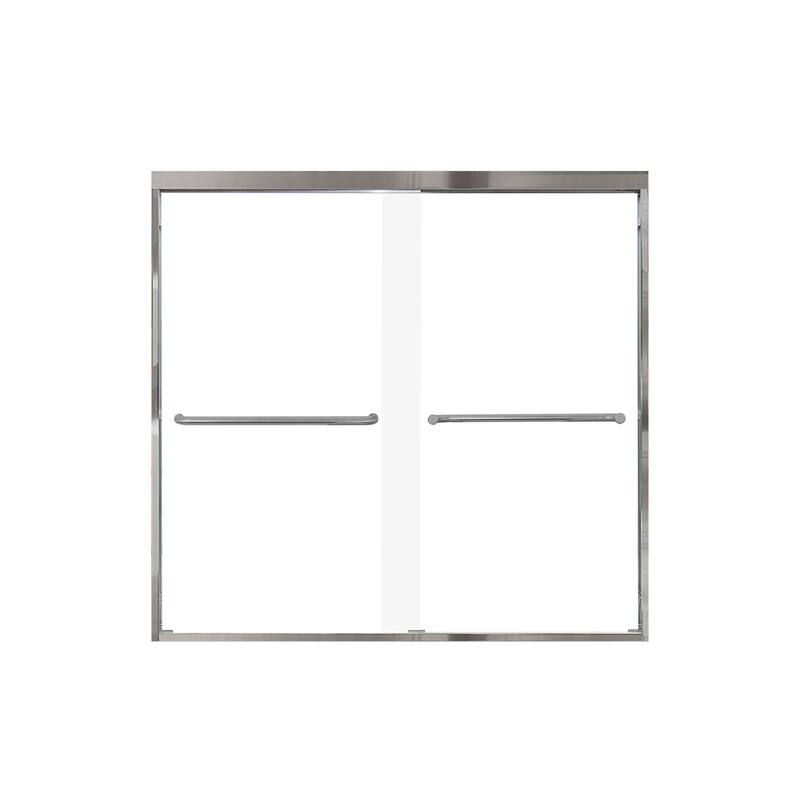 Frederick 59 in. W x 58 in. H Sliding Semi-Frameless Shower Door in Brushed Nickel with Clear Glass - 60 x 58 - 60 x 58