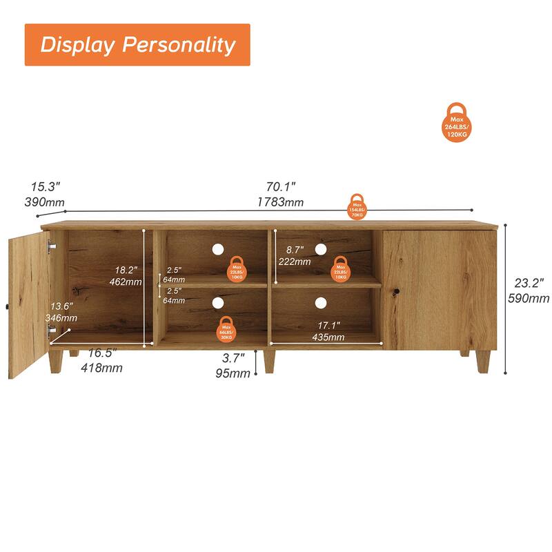 TV Stand & Charging End Tables Set for 100" TVs with Drawers & Doors