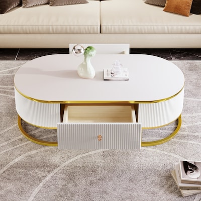 Oval Coffee Table Center Table with Drawers