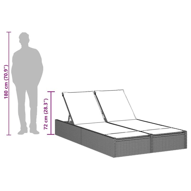 vidaXL Double Sun Lounger Black, Cream White - 78.7 x 48.4 x 28 in
