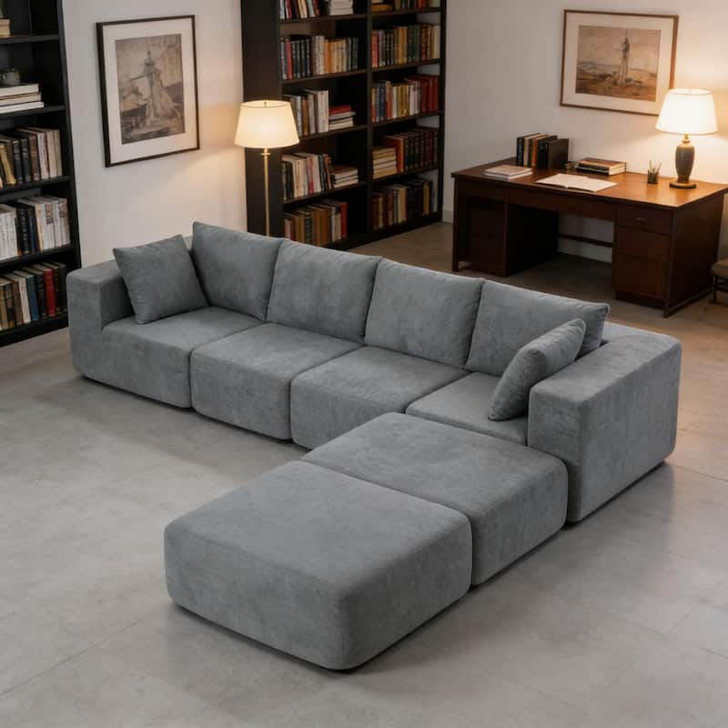 115.7" Velvet Sectional Sofa with 2 Ottomans, No Assembly Required