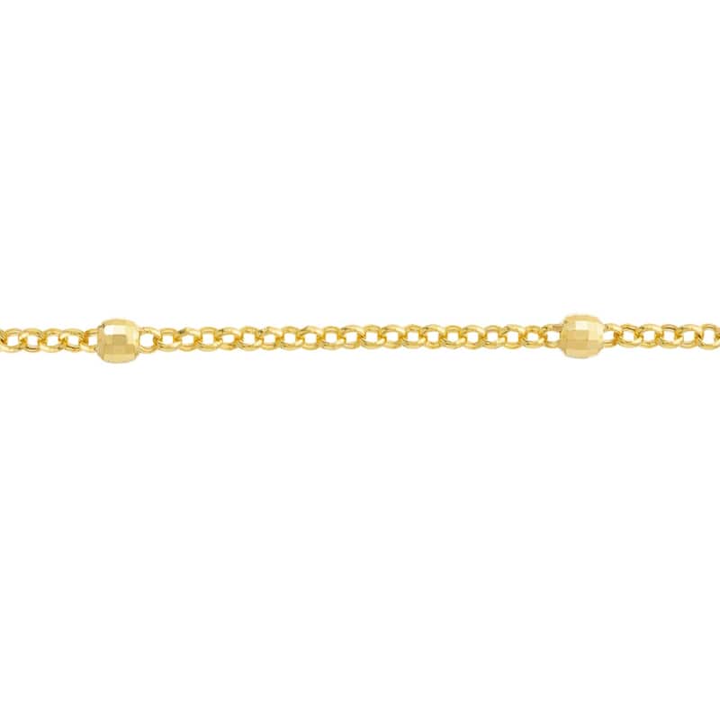 Curata 14k Yellow Gold 7.25" 3mm Sparkle Cut Bead Station Adjustable Bracelet