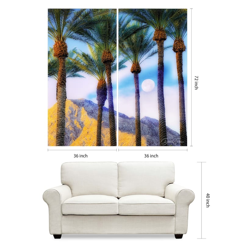 "Moonlit Oasis" Oversized 72"x 36" Frameless Free-Floating Reverse Printed Tempered Art Glass Panels Set
