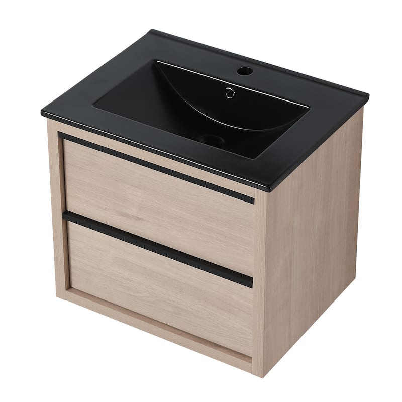 24" Bathroom Vanity, With Black Ceramic Sink And 2 Soft Close Drawers