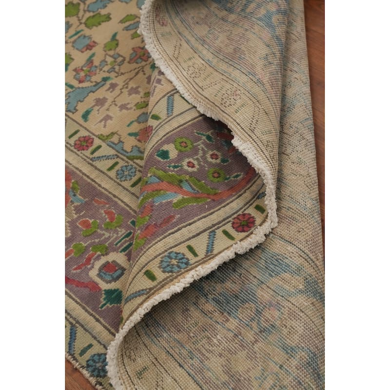 Hand Knotted Oriental 100% Wool Carpet Traditional Floral Beige & Ivories Tabriz Area Rug - 9' 9'' X 6' 5''