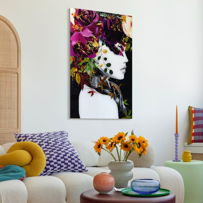 "Beautiful Women & Flowers" Frameless Free Floating Tempered Glass Panel Graphic Wall Art 24 in. x 24 in.