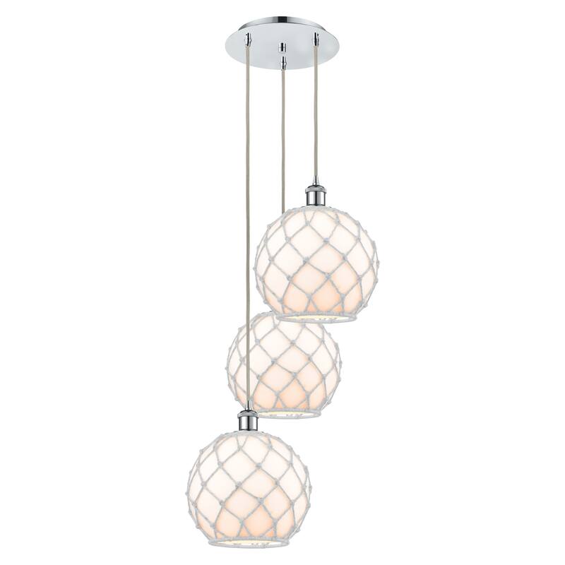 Innovations Lighting Endless Possibilities Ballston - Farmhouse Rope - 3 Light 17" Cord Hung Multi Pendant - White Glass with White Rope/Polished Chrome